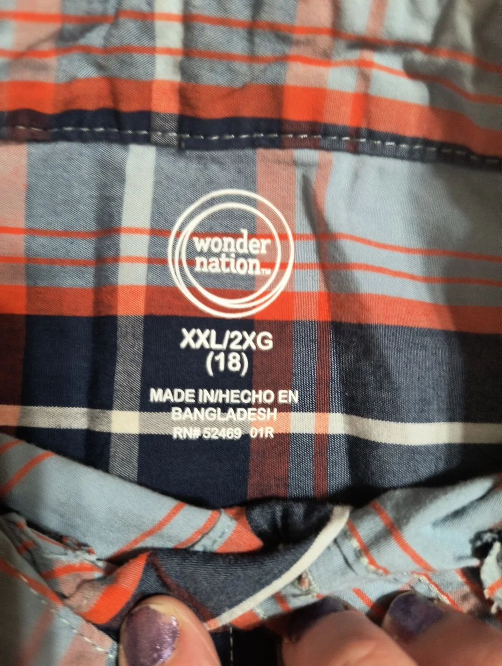 🔥 Bundle 2 For $7🔥 Wonder Nation Plaid Shirt, Boys XXL Youth 18,Orange/Blue